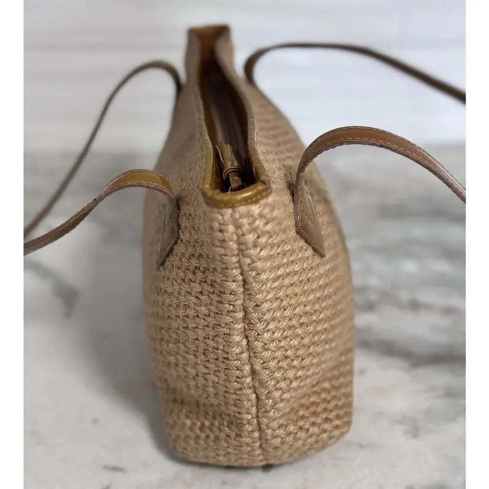 Auth Vintage Bottega Veneta Raffia Woven Beige Gold Patent Leather Shoulder Bag - Picture 4 of 16